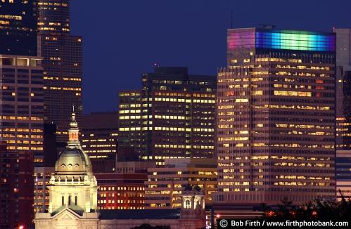 Basilica of St Mary;spire;Bob Firth;Minneapolis;Minnesota;night;photo;skyline;downtown Mpls;MN; buildings;office buildings;towers;nighttime,city lights