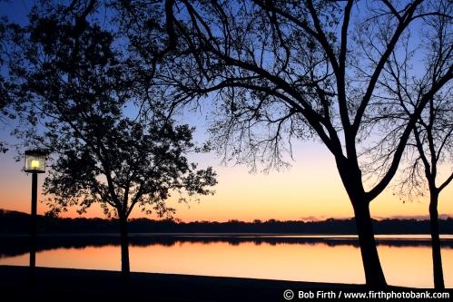 Lake Harriet,sunrise,Mpls,Minneapolis,park,city,tree,silhouette,MN,Minnesota,lamppost,spring,fall,calm,reflection