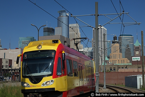 Twin Cities;tourism;summer;skyline;Mpls;MN;Minnesota;Minneapolis;Light Rail;daytime;destination;buildings;blue sky