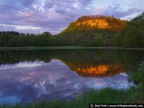 bluffs;clouds;dusk;Minnesota;peaceful;quiet water;Red Wing, MN;reflection;summer;sunset;trees;twilight;Mighty Mississippi;Mississippi River backwater;Great River Road