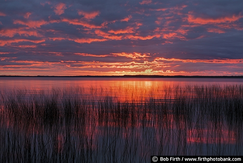 Mississippi River Headwaters;MN;Minnesota;Cass Lake;sunset;dramatic sky;dusk;evening;fall;Great River Road;Mighty Mississippi;quiet water;silhouette;sun;up north;upper Mississippi River;clouds;grasses;northern Minnesota;colorful sky