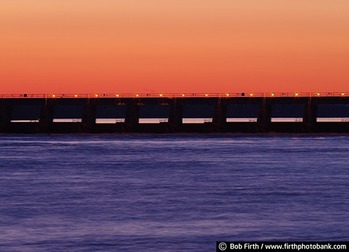 Lock and Dam;Alma WI;Wisconsin;WI;water;upper Mississippi River;transportation;Mighty Mississippi;industry;Great River Road;Mississippi River;Lock and Dam 4;evening;dusk;orange sky;silhouette;sunset;twilight