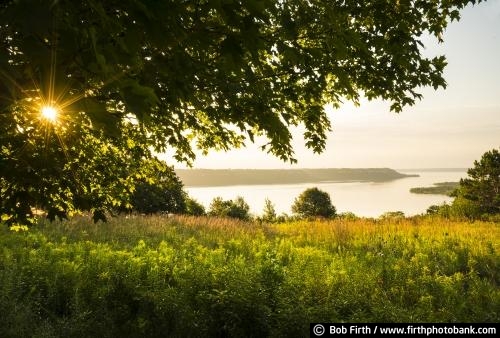 Mississippi River;destination;Great River Road;Mighty Mississippi;MN;Minnesota;peaceful;quiet water;relaxing;upper Mississippi River;bluff country;bluffs;Frontenac State Park MN;Minnesota State Park;morning;river bluffs;summer;sunburst;sunrise;vista;trees;sun