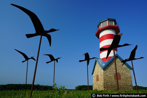 Mississippi River town;bird sculpture;Mississippi River;Mighty Mississippi;lighthouse;Illinois;Great River Road;Grafton IL