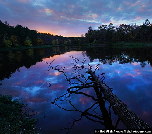 Mississippi River;Crow Wing State Park;MN;Minnesota;Mighty Mississippi;autumn;upper Mississippi River;water;quiet water;fall;reflection;bare tree;clouds;dead fall;destination;dramatic sky;evening;fallen tree;Great River Road;silhouette;sunset;trees