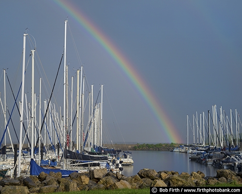 boat;colorful sky;harbor;Minnesota;Mississippi River;MN;moored boats;rainbow;sailboats;shoreline;Lake City