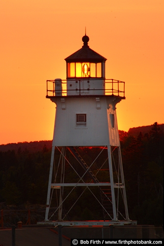 tourism;sunset;orange sky;northern Minnesota;North Shore lighthouses;MN;Grand Marais Lighthouse;destination;beacon