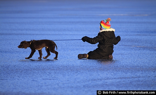 boy;dog;puppy;playing;playful;ice;animal;Carver County;child;companion;companionship;friends;friendship;frozen lake;fun;male;Minnesota;Victoria MN;winter;Steiger Lake