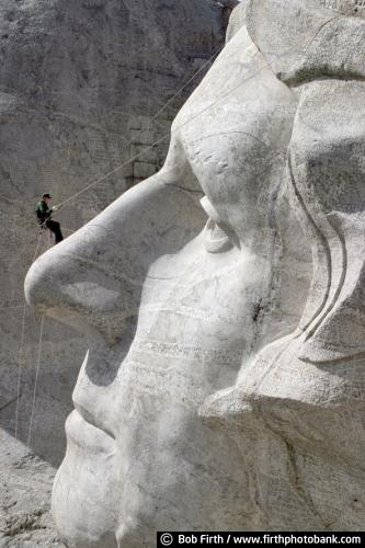 Mt Rushmore;Mount Rushmore;Black Hills;SD;South Dakota;tourism;destination;Thomas Jefferson;president;landmark;history;Americana;maintenance;National Park Ranger;National Monument;sculpture;carving;Keystone;granite