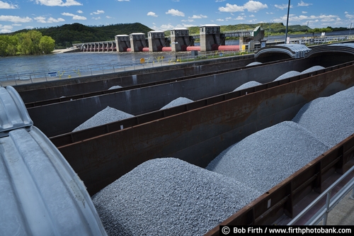 Trempealeau, WI;shipping;Mississippi River;Mississippi River bluffs;Mighty Mississippi;Lock and Dam 6;industry;gravel;barges