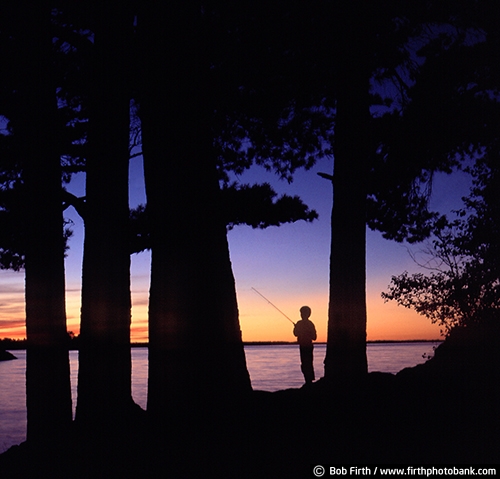 child;boy ;fishing;girl;International Falls MN;kid;lake;northern MN;silhouette;sunrise;sunset;trees;twilight;up North;Voyageurs National Park;peaceful;solitude