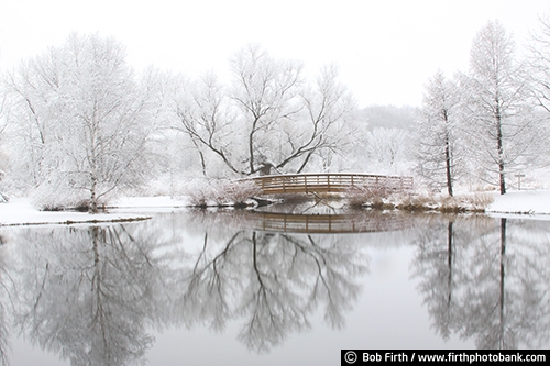 bridge;Chaska;lake;Minnesota Landscape Arboretum;peaceful;pond;refections;snow covered;University of Minnesota;winter trees;winter wonderland;woods;footbridge;walkway;calm;tranquility;Twin Cities;MN