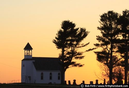 Wisconsin;backroads;church;country church;country;historic;old;orange sky;silhouette;sunrise;sunset;tree silhouettes;golden sunset;rural America;rural church;yellow sky;WI