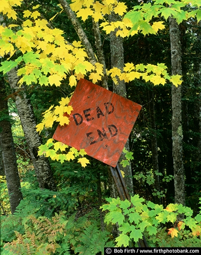 autumn;country;fall color;directional;informational;metal;post;rural;signage;signs;trees;warning;rusting;rusty